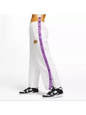 Nike LAKERS White Track Pants Purple Side Stripe and Gold Lakers Patch